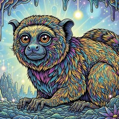 Obraz premium Vibrant Fantasy Lemur in Cityscape Setting.