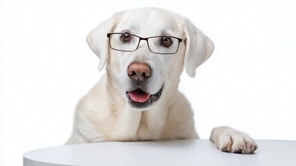 Obraz premium Intelligent labrador retriever wearing glasses looking at camera