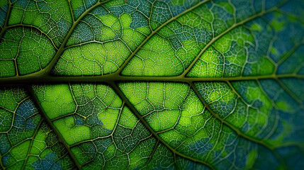 Backlit green leaf vein texture showing intricate biological cell structure and natural energy grid