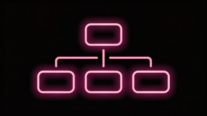 Neon pink flowchart diagram on black background for business strategy