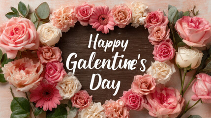 Galentine’s Day greeting card celebrating female friendship with floral heart composition modern poster style for international celebration of women connection joy appreciation and kindness