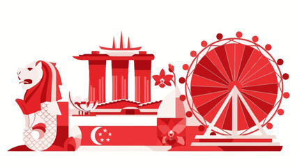 Singapore Skyline Illustration - Merlion, Marina Bay Sands, Flyer
