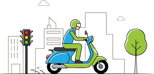 Person Riding Electric Scooter in Urban Environment.