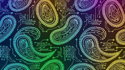 Vibrant Abstract Swirls with Circuitry Elements.