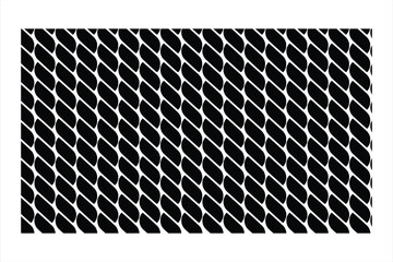 This high-contrast black and white image displays a repeating geometric pattern. Vertical columns of interlocking, elongated shapes are arranged diagonally, creating a dense, braided or woven texture.