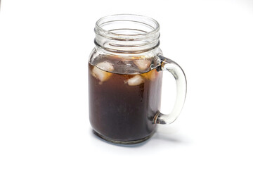 iced americano with ice cubes in a glass, isolated on white background