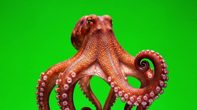 Vibrant octopus with intricate tentacles on green backdrop
