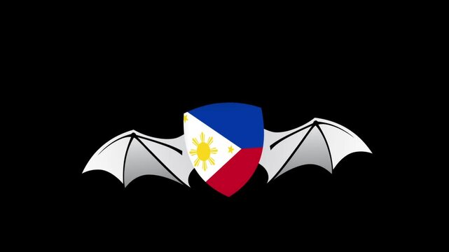 Loop Animation of Phillippines a flag icon with shield shape flying like a bat

