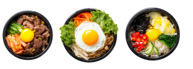Colorful bibimbap bowls kitchen food photography transparent background