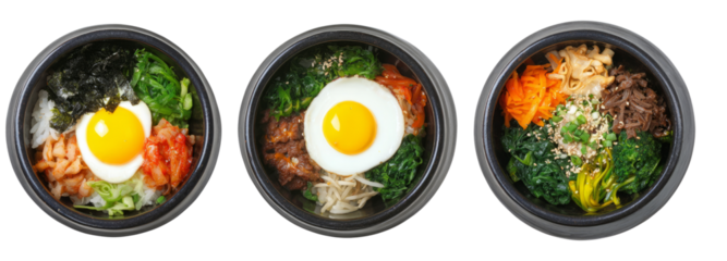 Korean restaurant bibimbap delicious dishes with transparent background