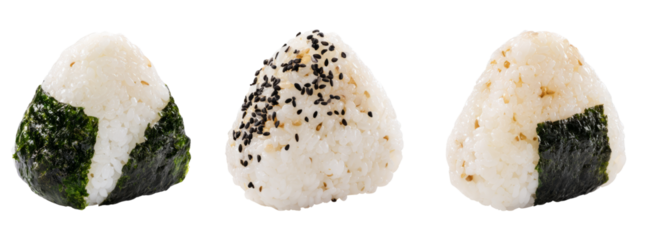 Japanese onigiri rice balls transparent background food photography
