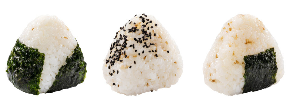 Japanese onigiri rice balls transparent background food photography