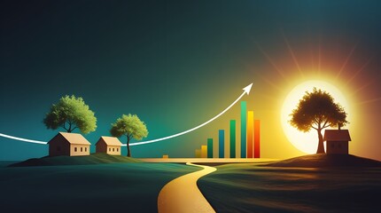 Realistic Book Cover Illustration Showing Financial Growth and Rural Village