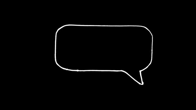 Hand, drawn, white, rounded, rectangular, speech, bubble, animation, minimalist, chat, icon, doodle, sketch, style, dialogue, box, isolated, on, black, background, message, communication, symbol.
