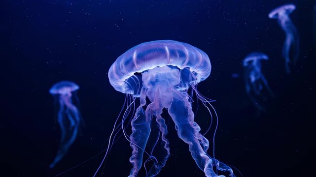 Ethereal jellyfish gracefully gliding in deep water