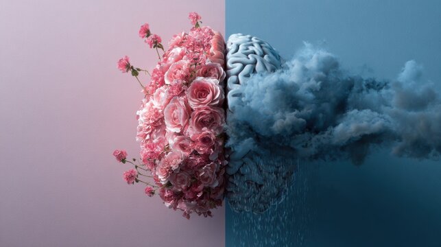 World Bipolar Day poster visualizing brain contrast emotional states awareness psychiatry psychology research education advocacy science balance through bold color symbolism campaign optimism