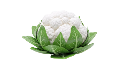 Fresh Cauliflower with Green Leaves on White Background