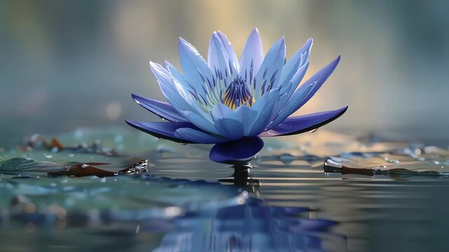 Beautiful blue lotus flowers water lily floating pond detail