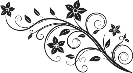 Ornamental design elements - a collection of ornate black and white floral vector elements. Each design should feature intricate swirls, curls, and botanical motifs such as leaves, vines, petals.