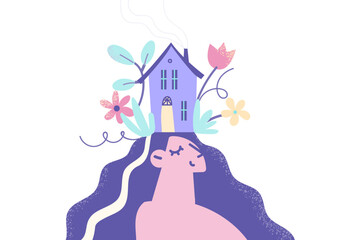 Happy woman dream or make plans in head