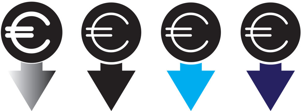 Cost reduction. Euro decrease flat vector icon. Euro decrease flat vector icons set
