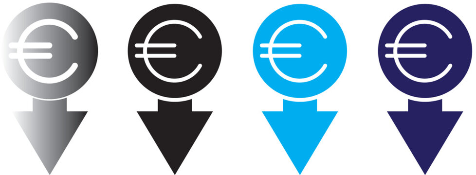 Cost reduction. Euro decrease flat vector icon. Euro decrease flat vector icons set
