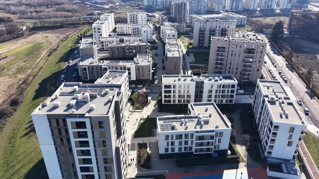 Modern Residential Quarter With Solar Panels Drone Aerial Milan
