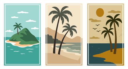Obraz premium Berikut adalah deskripsi singkat dan 35 kata kunci untuk set Poster Pemandangan Pulau dan Pantai Tropis (Tropical Island and Beach Landscape Poster Set) yang dioptimalkan untuk performa penjualan di p