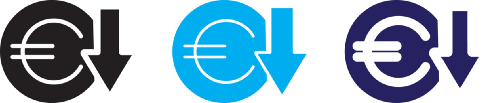 Cost reduction. Euro decrease flat vector icon. Euro decrease flat vector icons set
