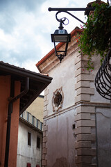 Street view from famous italian old town Limone on the coast of Garda lake