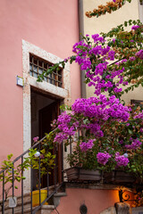 Street view from famous italian old town Limone on the coast of Garda lake