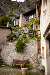 Street view from famous italian old town Limone on the coast of Garda lake