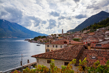 View from the bay of city Limone on the coast of lake  Garda in Italy