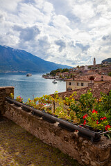 View from the bay of city Limone on the coast of lake  Garda in Italy