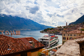 View from the bay of city Limone on the coast of lake  Garda in Italy
