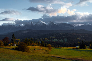 Tatra Mountains view from Lapszanka in southern Poland