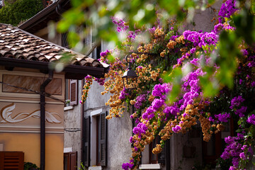Street view from famous italian old town Limone on the coast of Garda lake