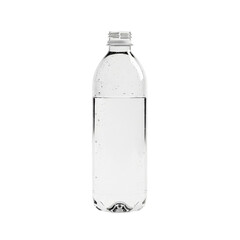 Clear plastic bottle filled with sparkling water isolated on a white background representing refreshment and healthy hydration