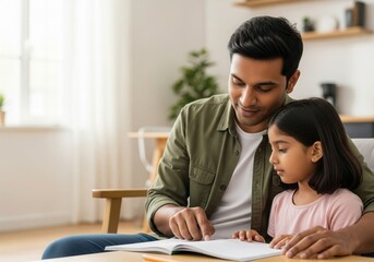 Indian Father Teaching Daughter Math at Home &ndash; Family Learning and Parenting
