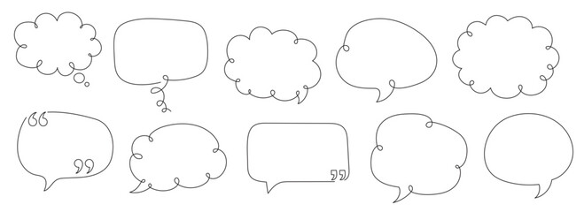 Fototapeta premium A set of speech bubble sketches in a single line style on a clean white background. Isolated on a white background. Editable line.