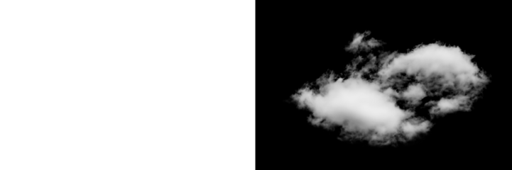 Two-tone white cloud cluster isolated on transparent background, uneven floating sky cloud with mixed density for atmospheric composite design PNG