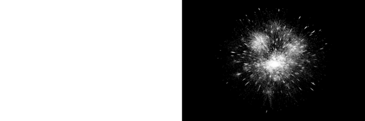 White glitter fireworks burst isolated on transparent background, sparkling celebratory explosion, festive pyrotechnic light effect, holiday firework overlay PNG