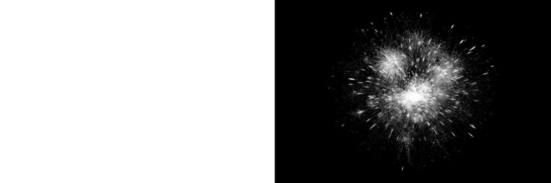 White glitter fireworks burst isolated on transparent background, sparkling celebratory explosion, festive pyrotechnic light effect, holiday firework overlay PNG - Powered by Adobe