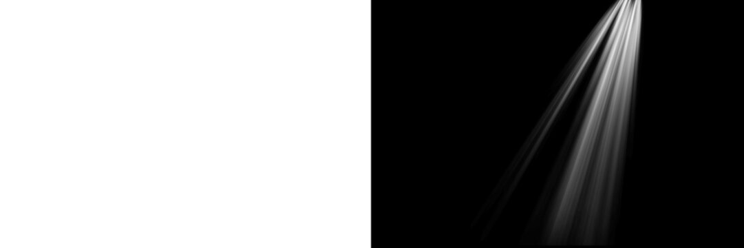 White spotlight light rays isolated on transparent background, dramatic stage lighting beams, cinematic volumetric god rays, realistic illumination overlay PNG