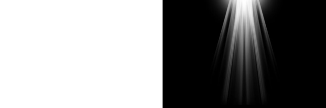 White spotlight light beams isolated on transparent background, dramatic stage lighting rays, volumetric god rays effect, cinematic illumination overlay PNG