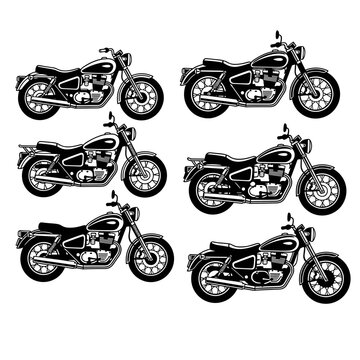 Set of Six Vintage Motorcycle Illustrations.