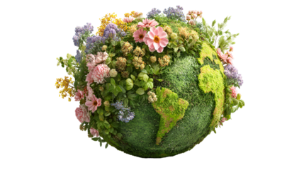 earth globe with flowers and greenery nature sustainability concept