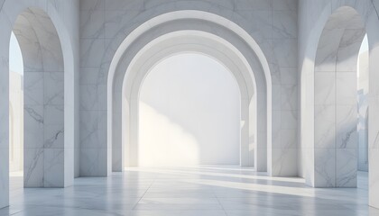Elegant White Marble Archways in Minimalist Indoor Space Design