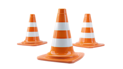 3D isolated orange plastic traffic cone on a white background as a road construction safety sign and street warning symbol for caution and boundary security
