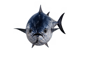 Bluefin tuna fish swimming straight, showing atlantic marine life, fresh seafood, and raw ingredient